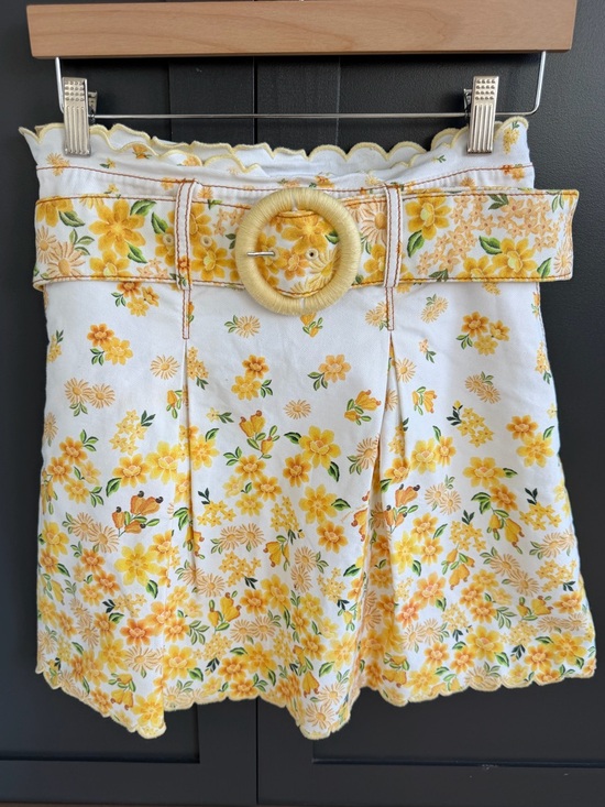 FARM Rio Dresses & Skirts - FARM Rio Floral Yellow Belted Denim Mini Skirt | M